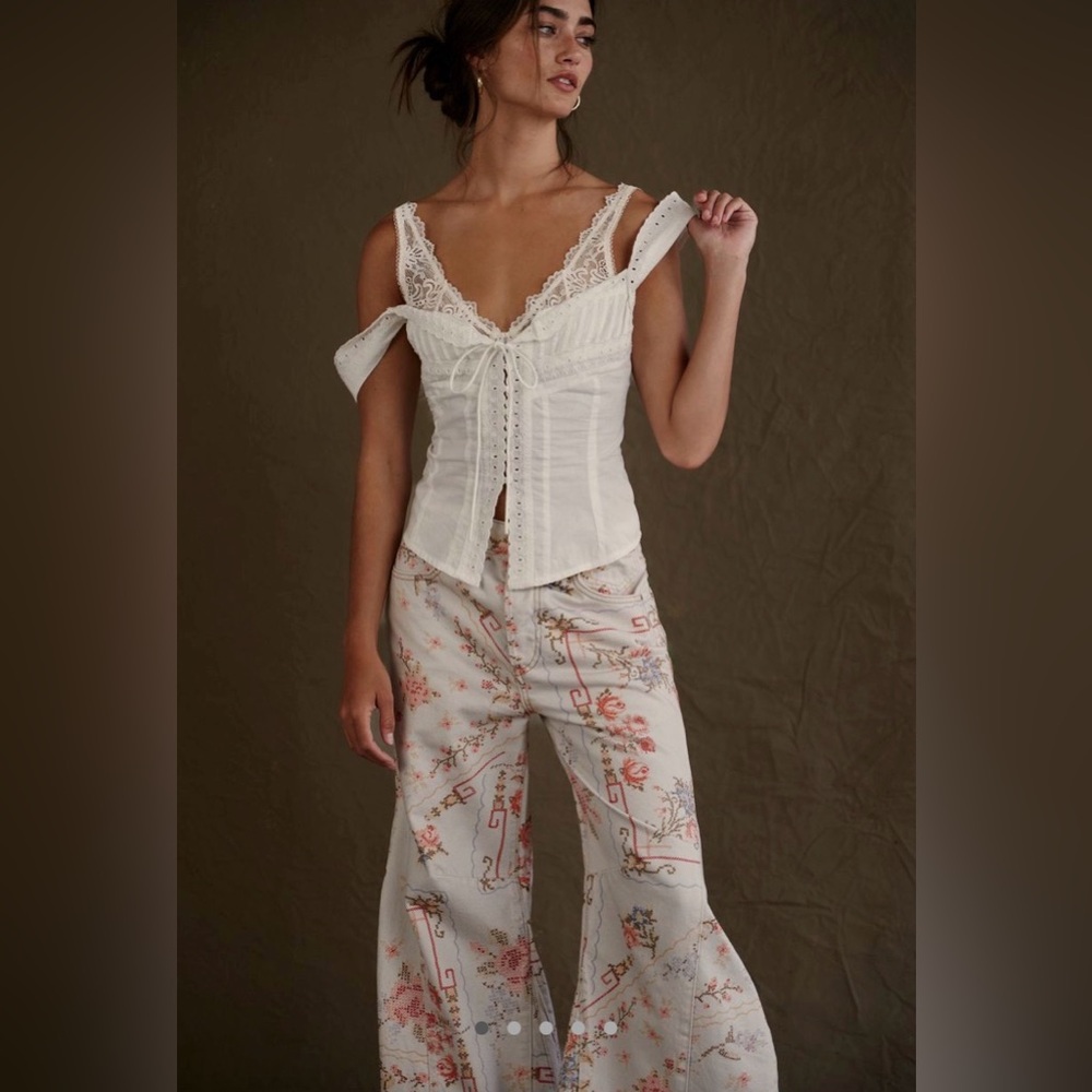 We The Free Eden Printed High Slouchy Flare Jeans Cross Stitch